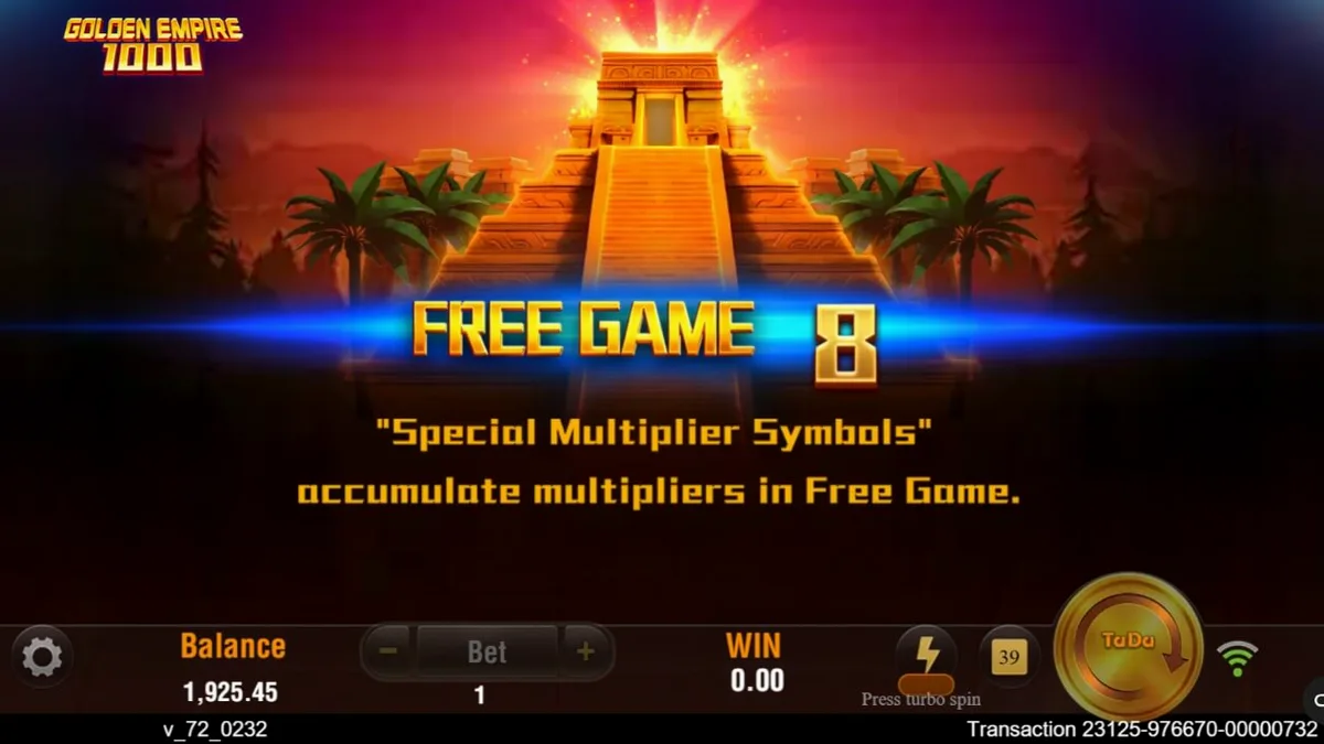 Golden Empire 1000 slot machine interface featuring ancient Mayan temple theme